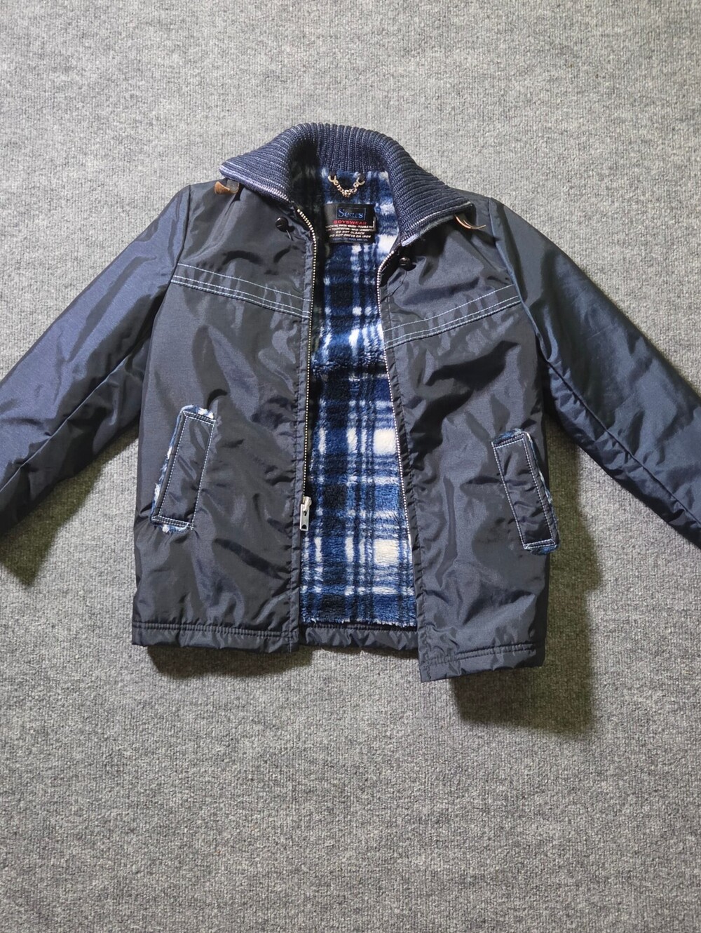 Sears 70's Boyswear Navy Blue Zip-Up Jacket with Fleece Lining Size 10